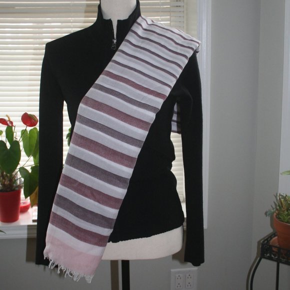 MAROON PINK WHITE STRIPE OBLONG SCARF - Picture 4 of 7